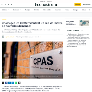 Chômage : les CPAS redoutent un raz-de-marée de nouvelles demandes